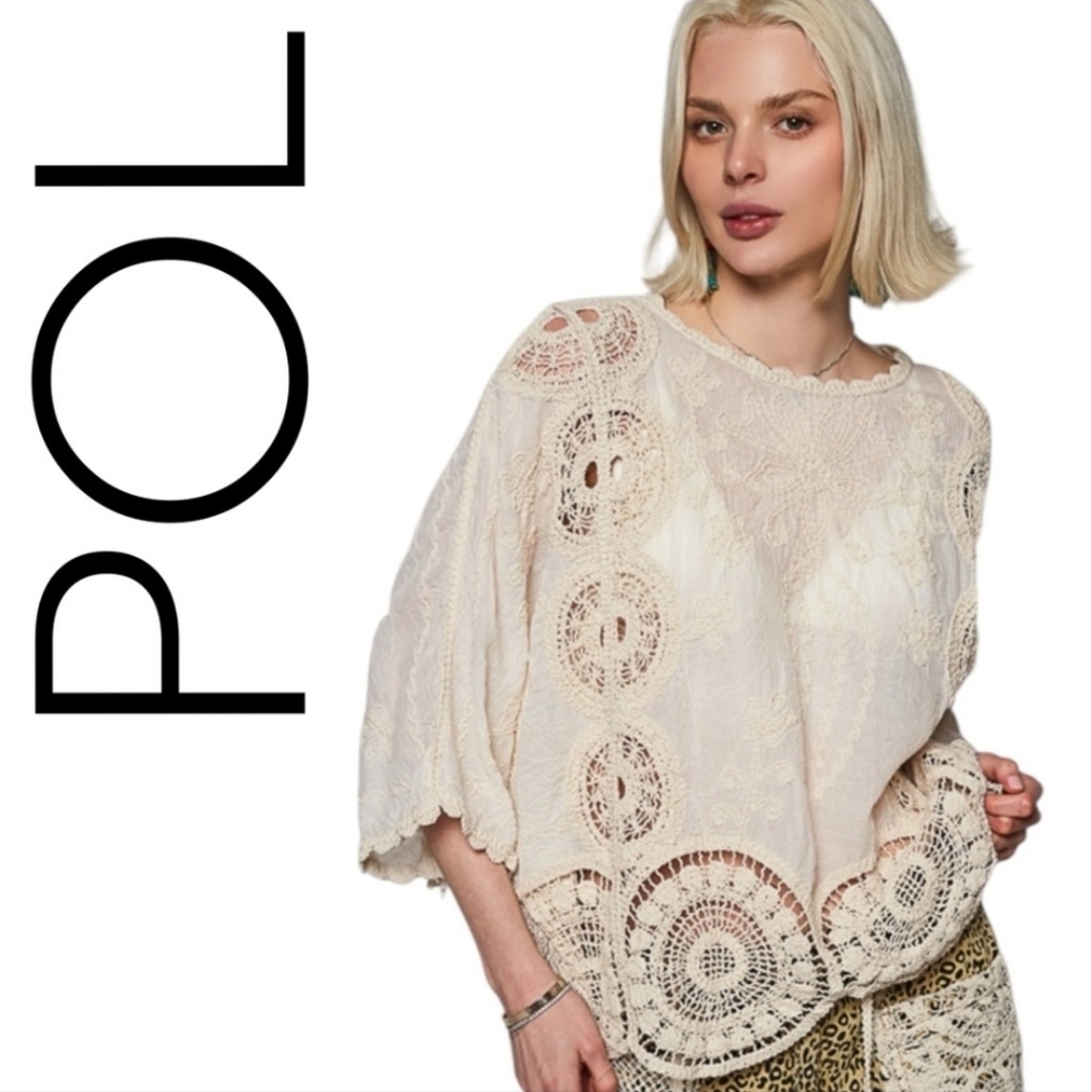 NWOT POL Cream Lace Crochet Top - Picture 2 of 5